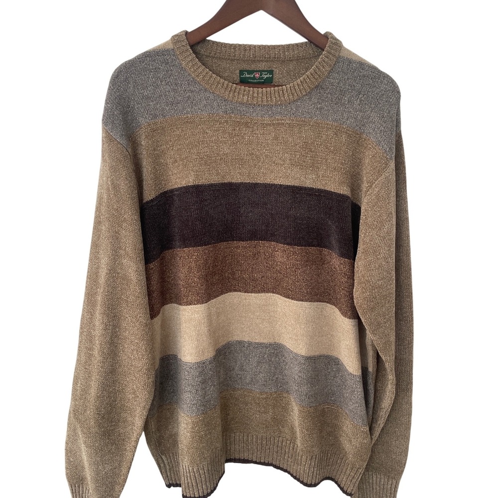 Vintage David Taylor Collection Mens XL‎ Sweater Striped 90s Grunge Grandpa